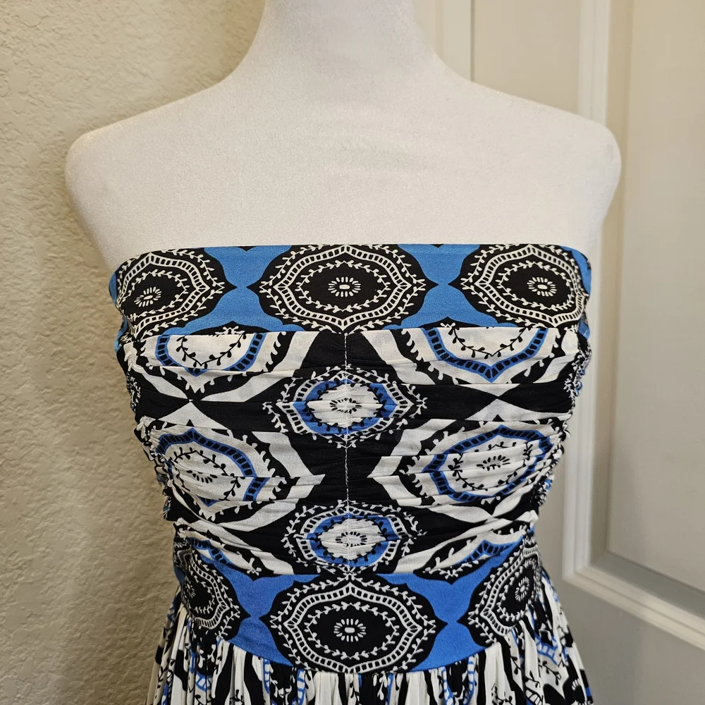 NWT White House Black Market Strapless Midi Dress, Blue, White, Black - Picture 3 of 8